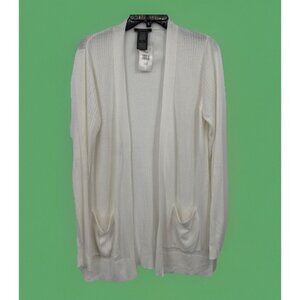 NEW Matty M Cardigan Womens Large Open Front Long Sleeve White/Ivory  Ribbed